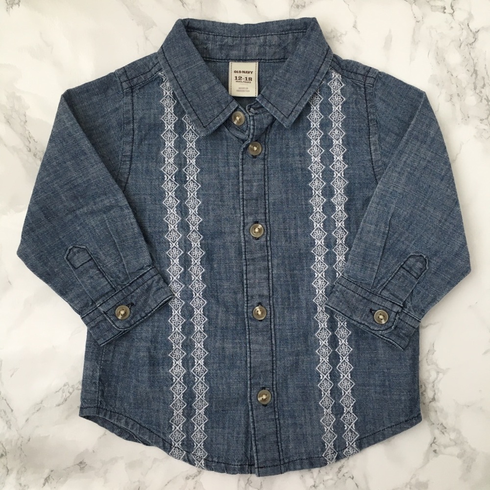 Old Navy button down embroidered chambray shirt